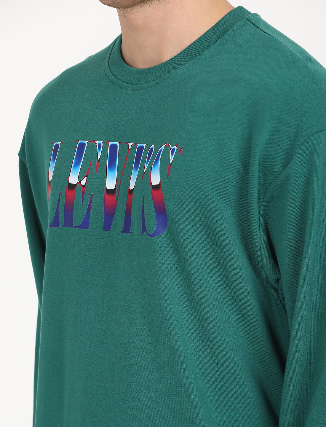 Men's Solid Green Crew Neck Sweatshirt