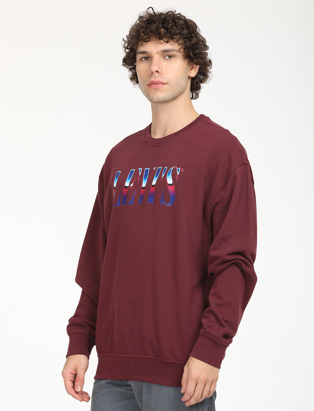 Men's Solid Red Crew Neck Sweatshirt