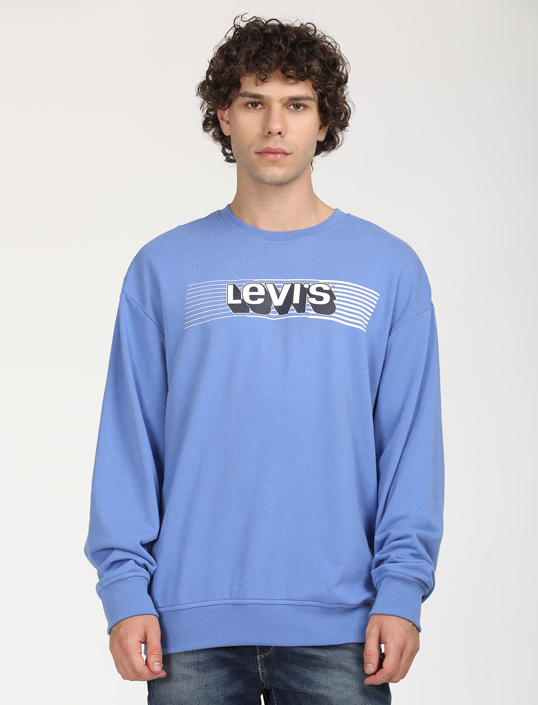 Men's Solid Blue Crew Neck Sweatshirt