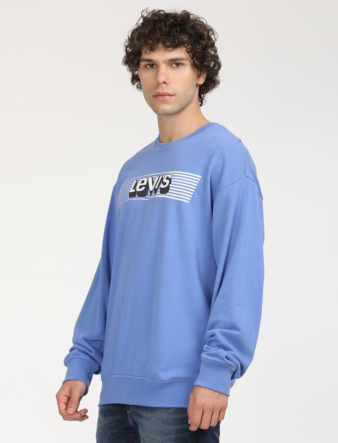 Men's Solid Blue Crew Neck Sweatshirt