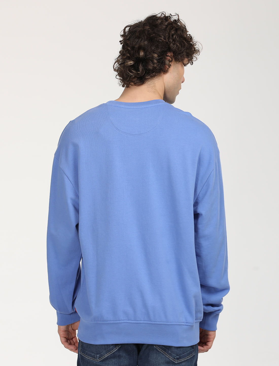 Men's Solid Blue Crew Neck Sweatshirt