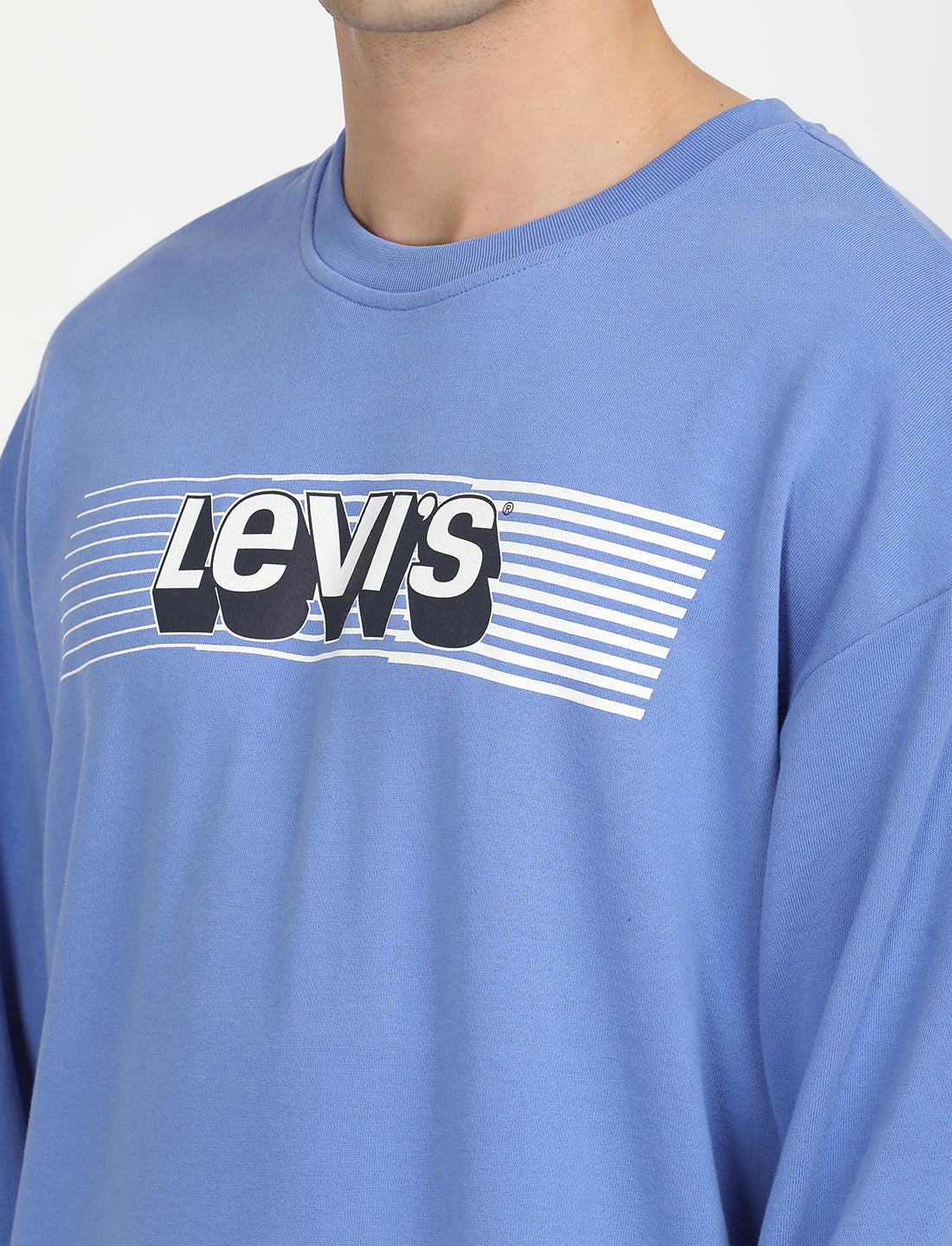 Men's Solid Blue Crew Neck Sweatshirt