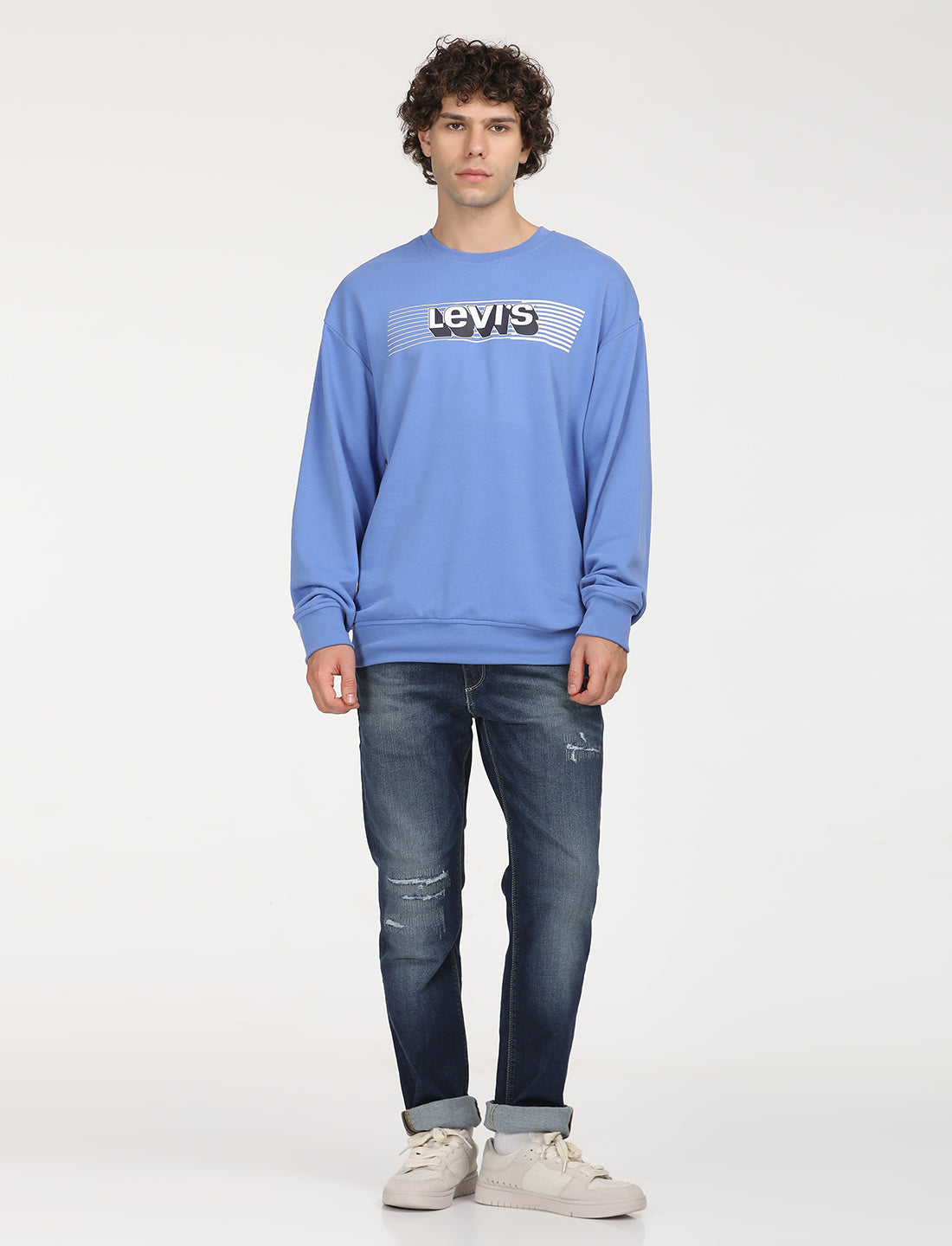 Men's Solid Blue Crew Neck Sweatshirt