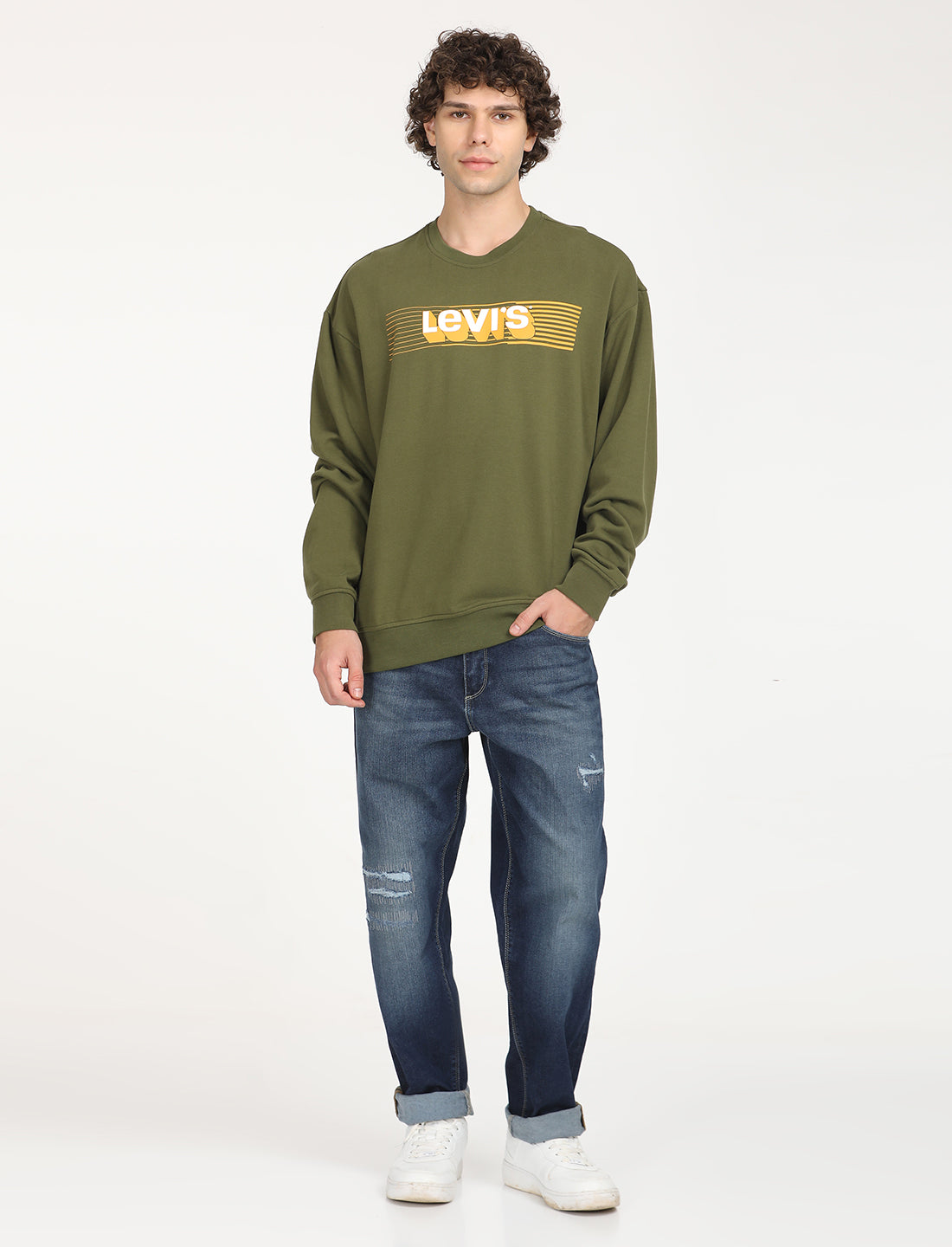 Men's Solid Green Crew Neck Sweatshirt