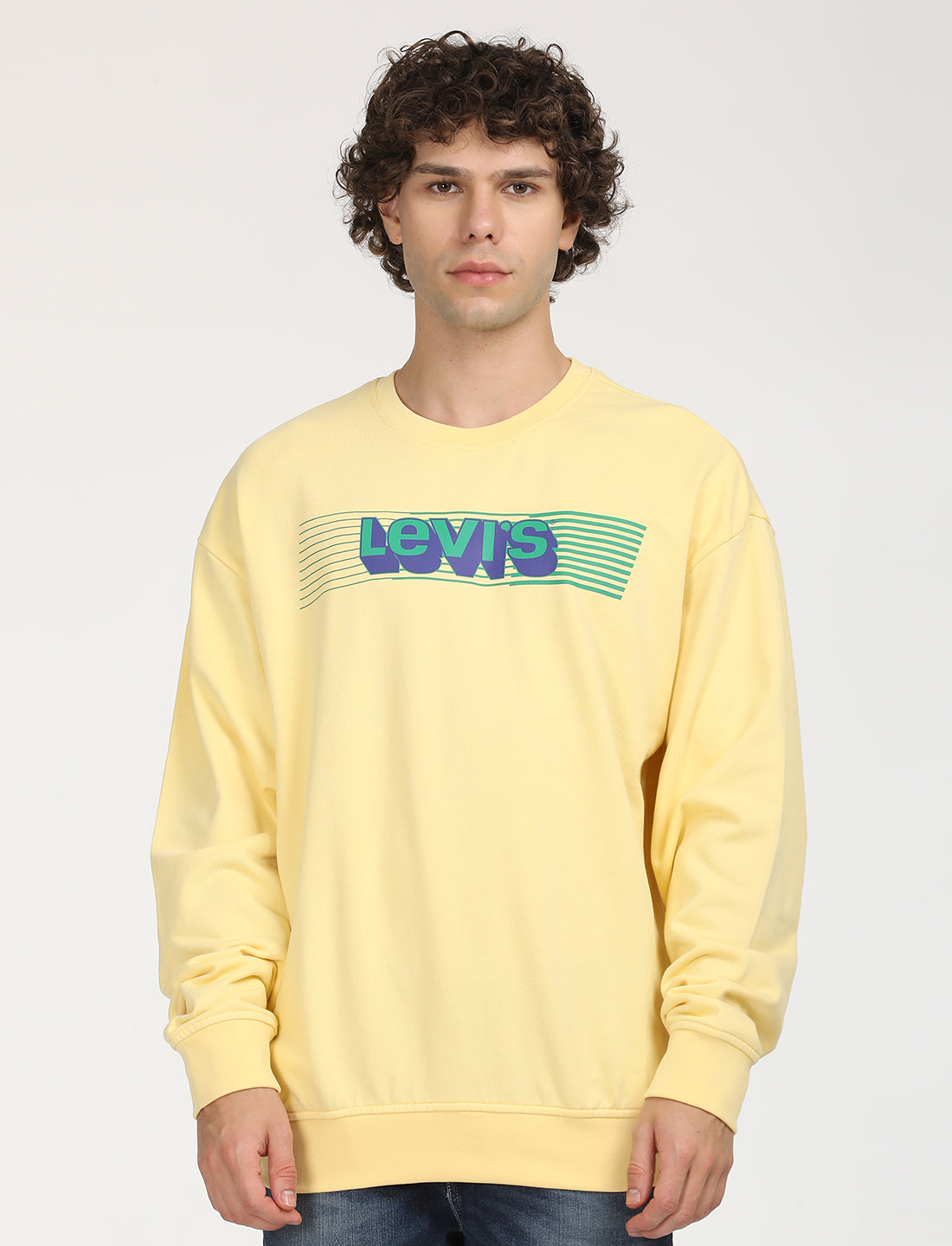 Men's Solid Yellow Crew Neck Sweatshirt