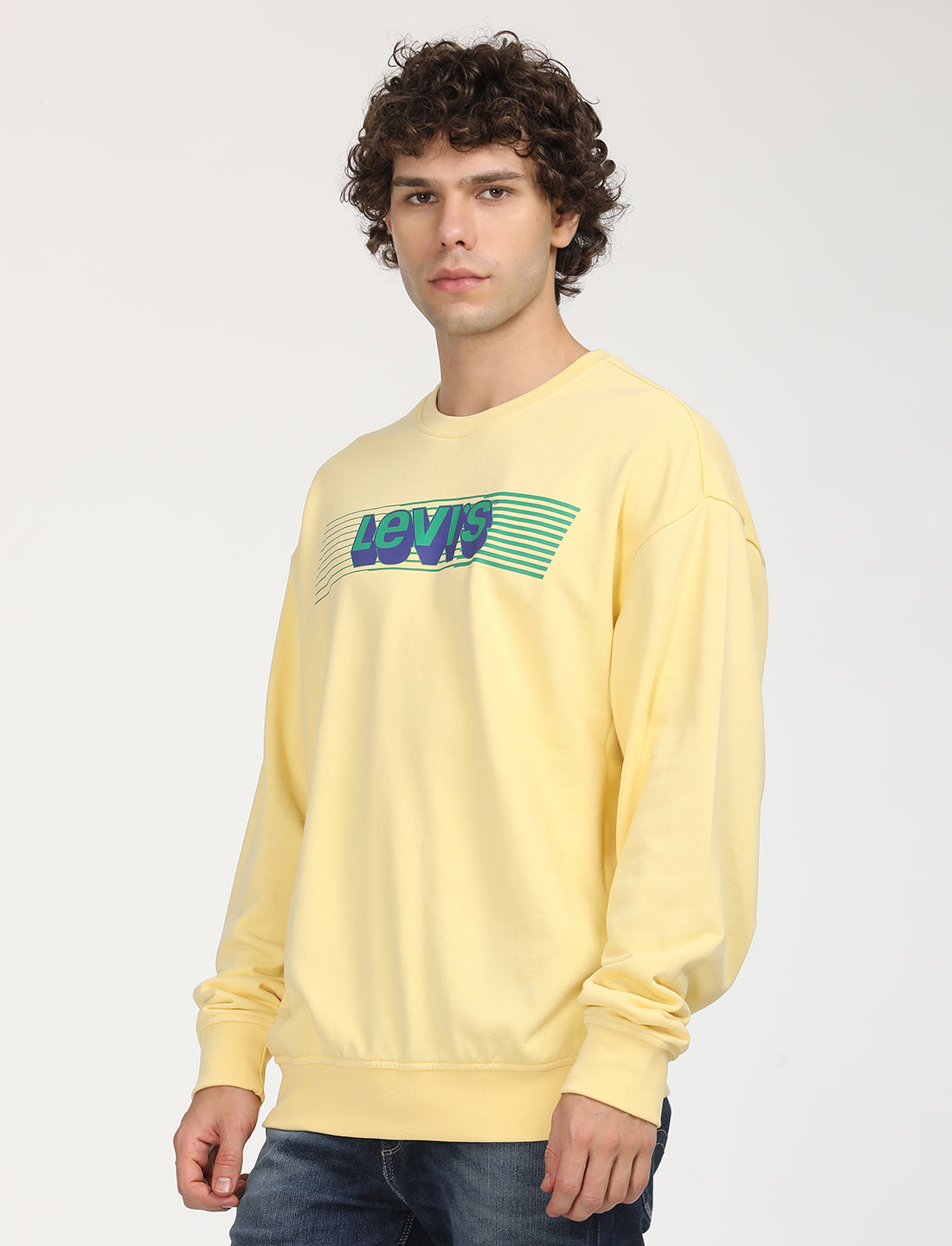 Men's Solid Yellow Crew Neck Sweatshirt