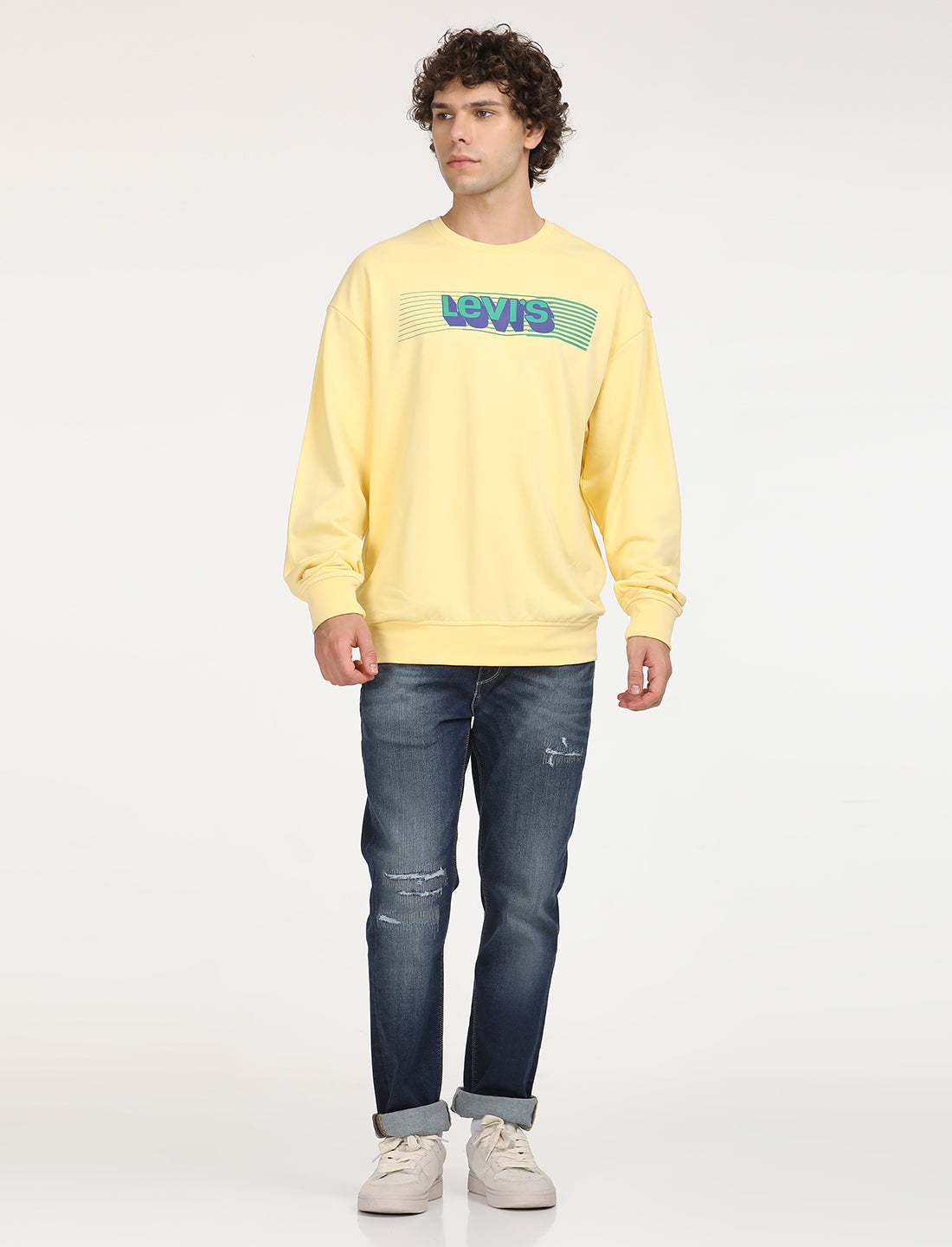 Men's Solid Yellow Crew Neck Sweatshirt