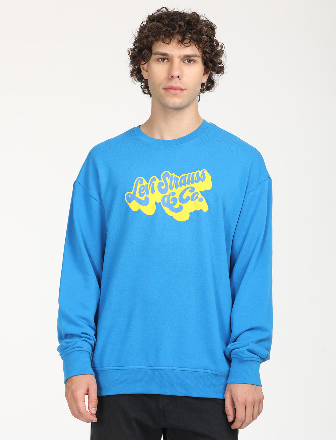 Men's Solid Dark Blue Crew Neck Sweatshirt