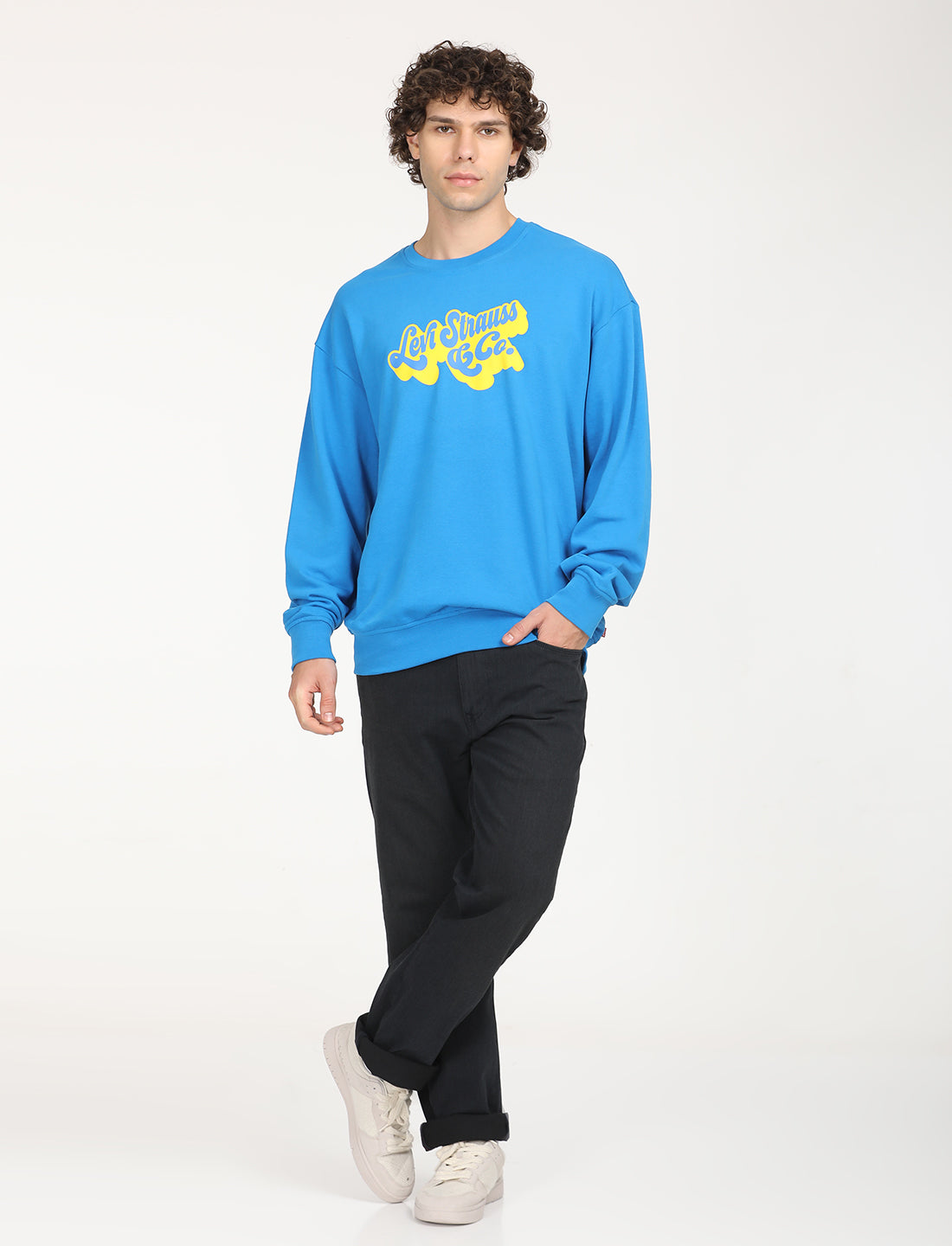 Men's Solid Dark Blue Crew Neck Sweatshirt