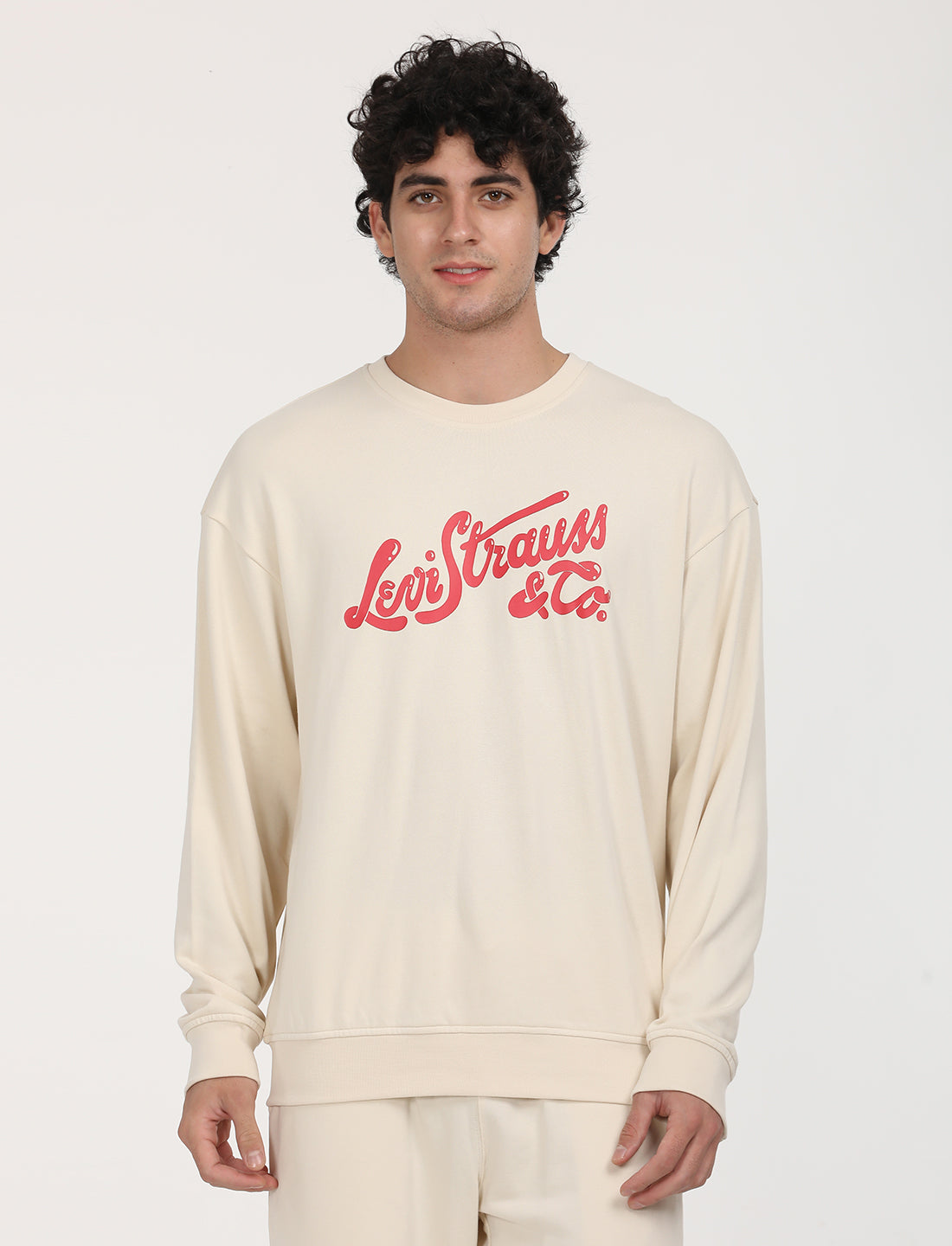 Men's Solid Beige Crew Neck Sweatshirt