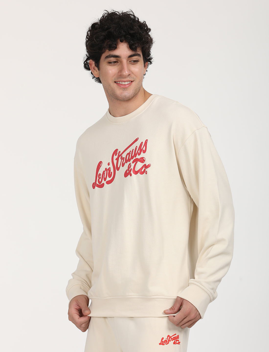 Men's Solid Beige Crew Neck Sweatshirt