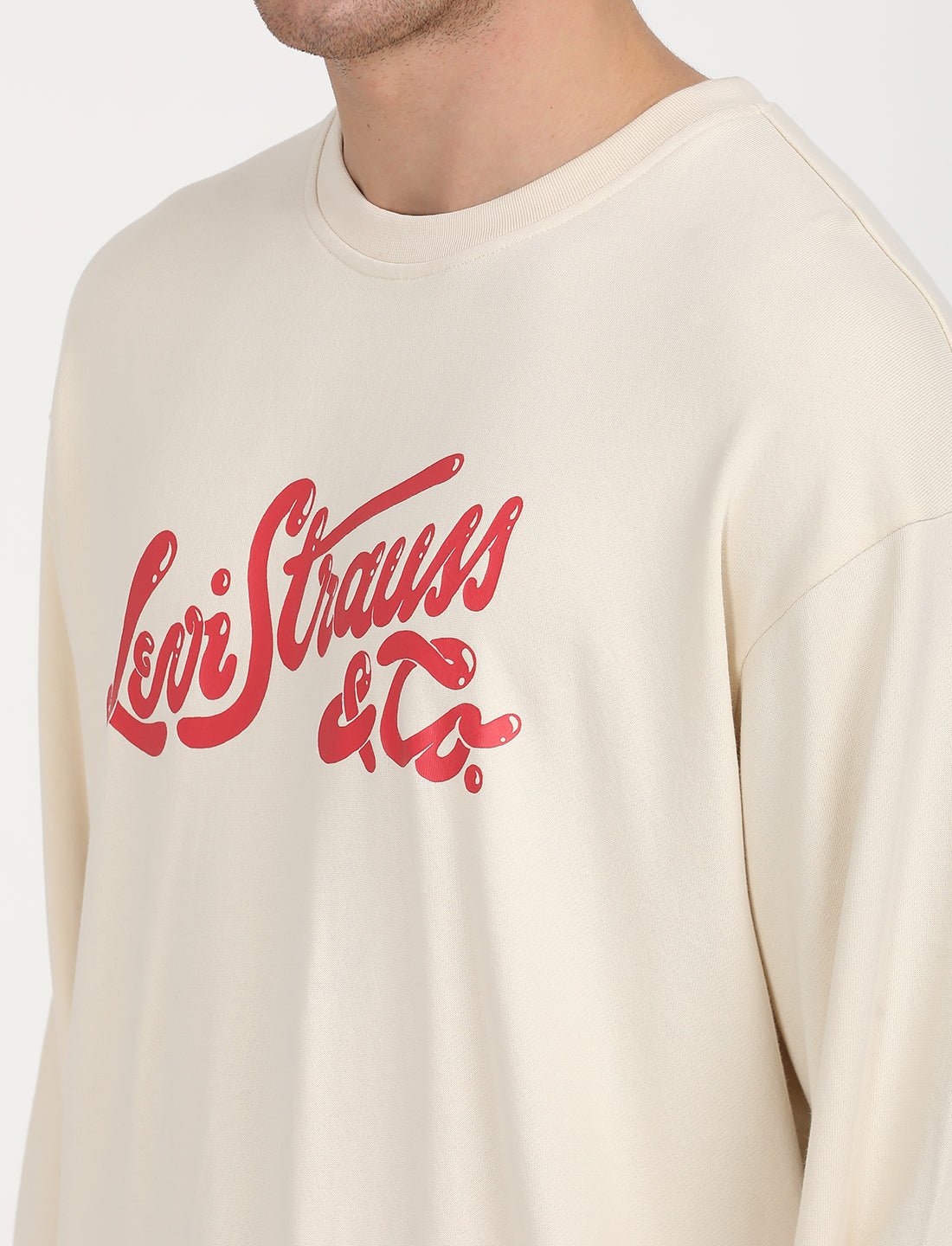 Men's Solid Beige Crew Neck Sweatshirt