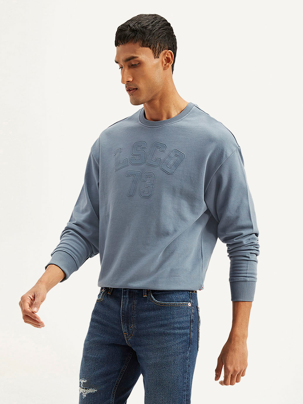 Men's Typographic Blue Crew Neck Sweatshirt