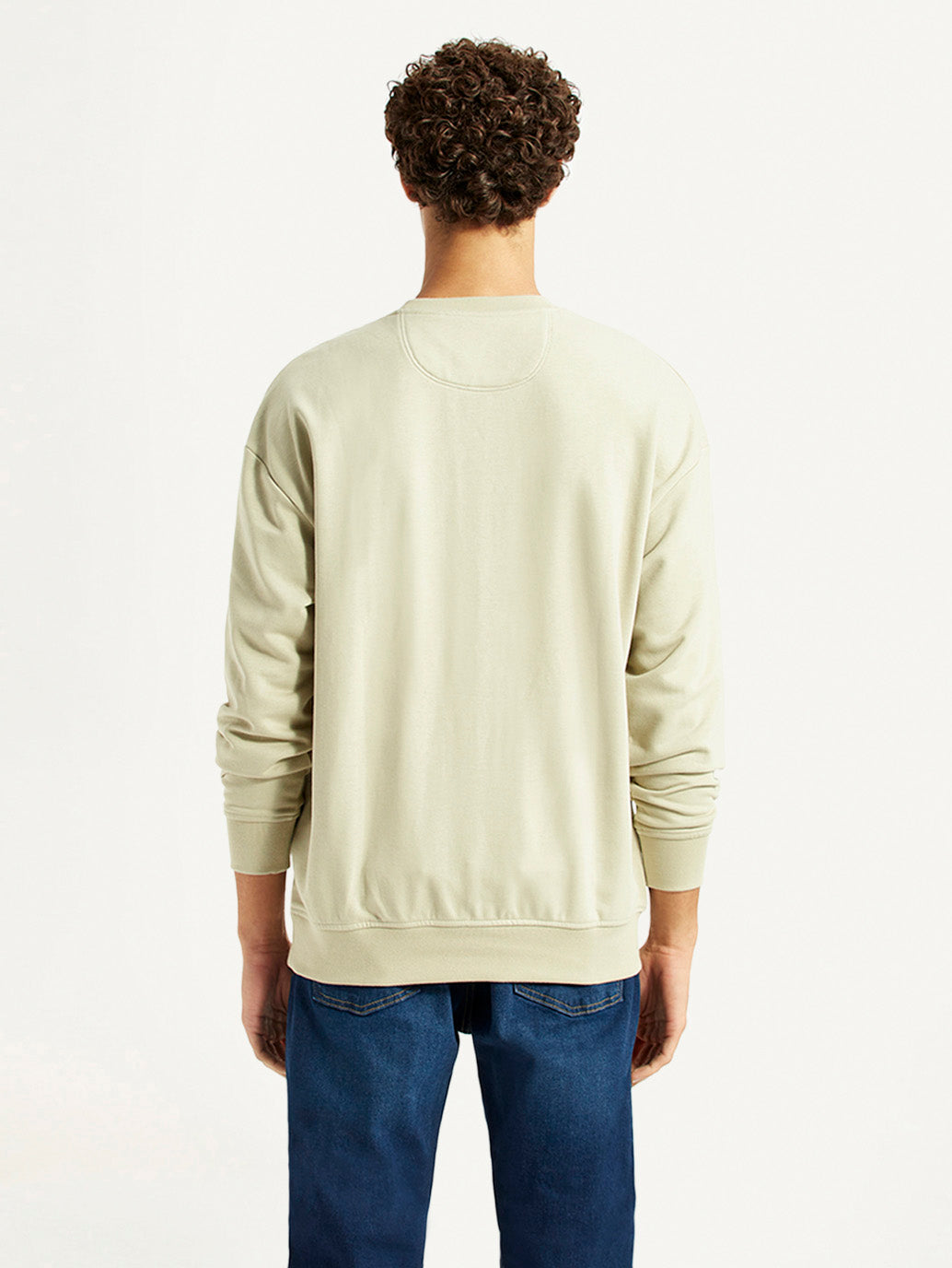 Men's Brand Logo Beige Crew Neck Sweatshirt - Back View