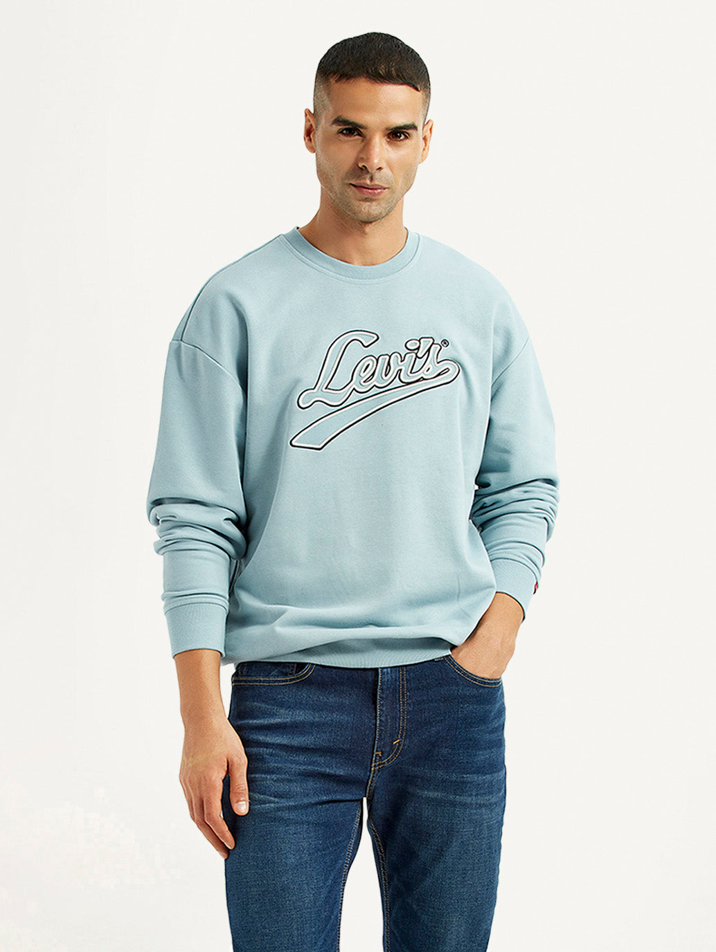Men's Brand Logo Light Blue Crew Neck Sweatshirt