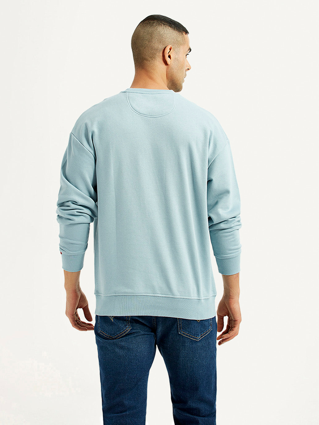 Men's Brand Logo Light Blue Crew Neck Sweatshirt - Back View