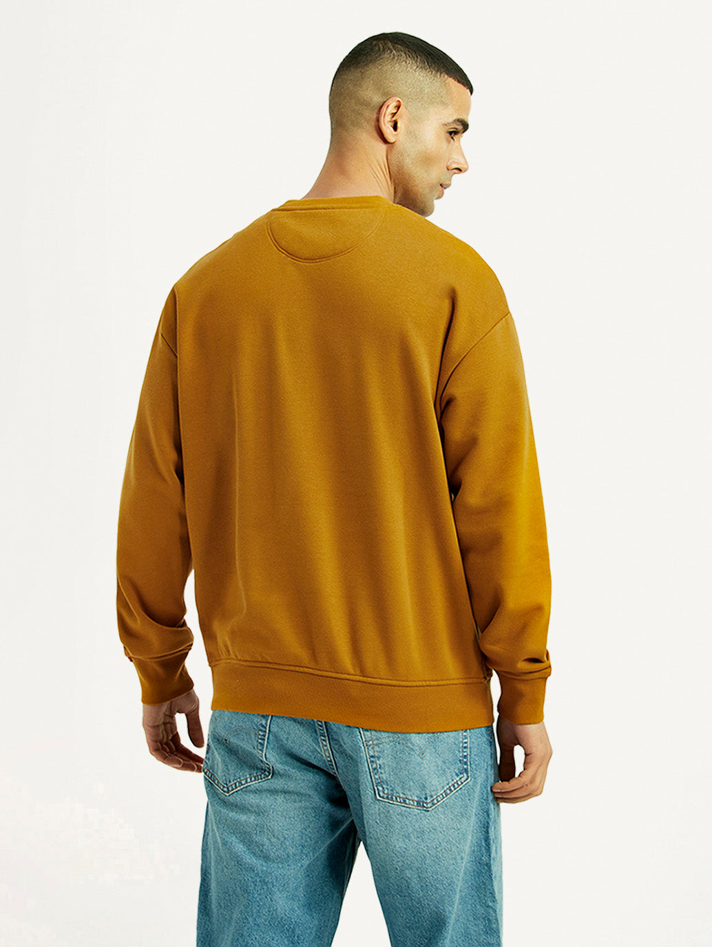 Men's Embroidered Yellow Crew Neck Sweatshirt - Back View