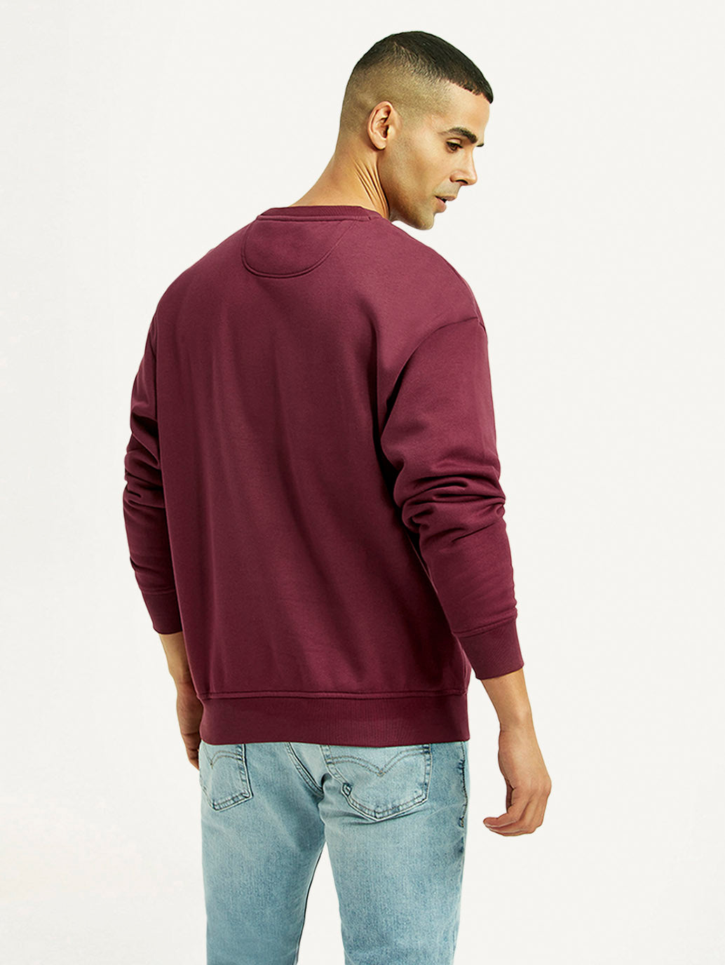 Men's Embroidered Maroon Crew Neck Sweatshirt - Back View
