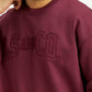 Men's Embroidered Maroon Crew Neck Sweatshirt - Detail View