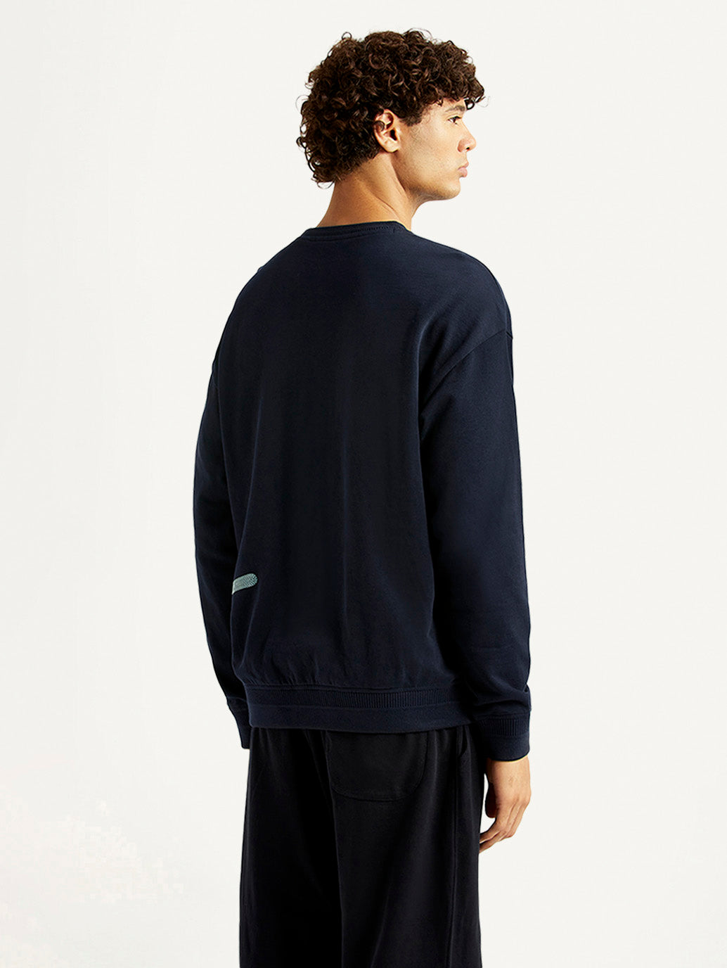 Men's Graphic Print Navy Crew Neck Sweatshirt - Back View