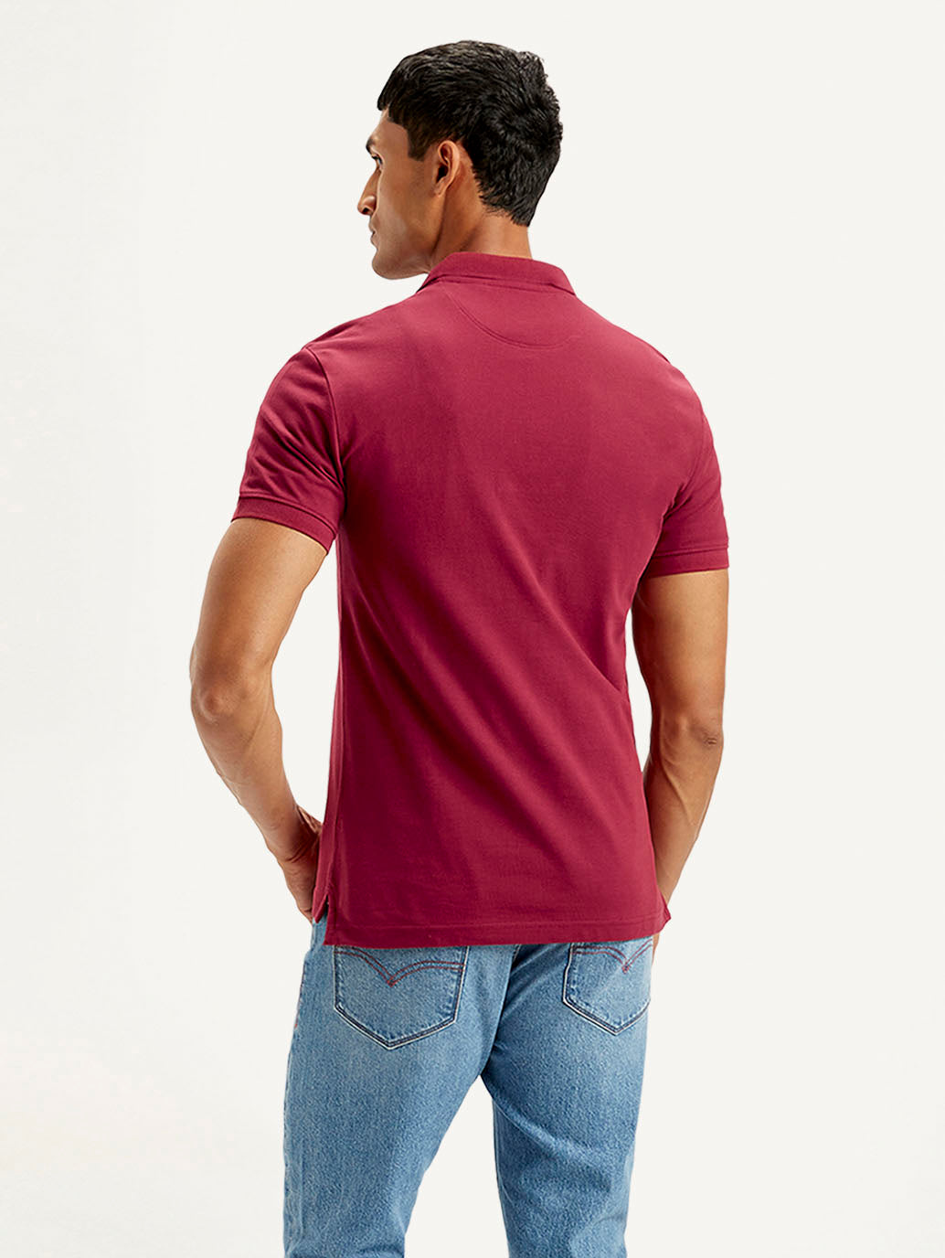 Men's Solid Slim Fit Polo T-shirt - Back View