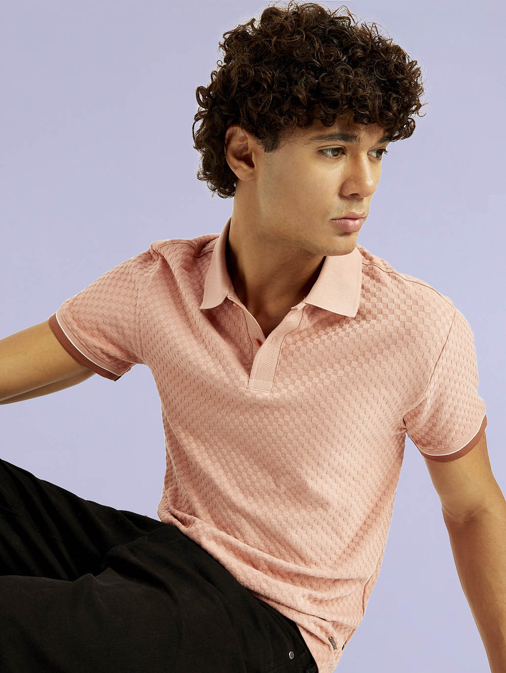 Men's Redloop Textured Pink Slim Fit Polo T-shirt