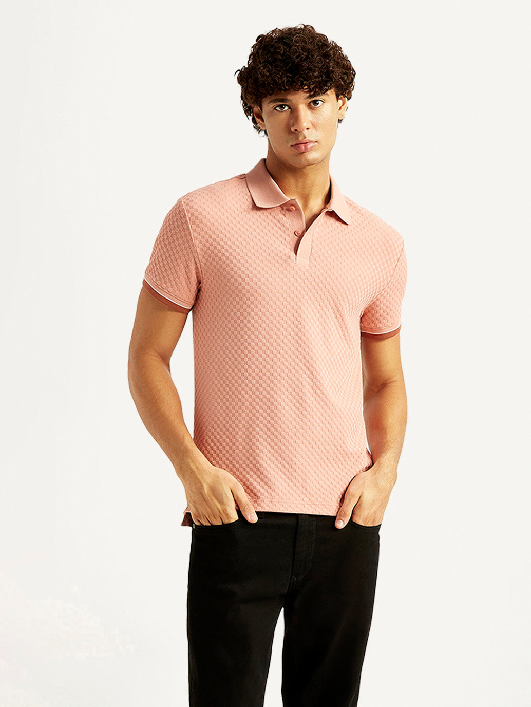 Men's Redloop Textured Pink Slim Fit Polo T-shirt - Styleshot View