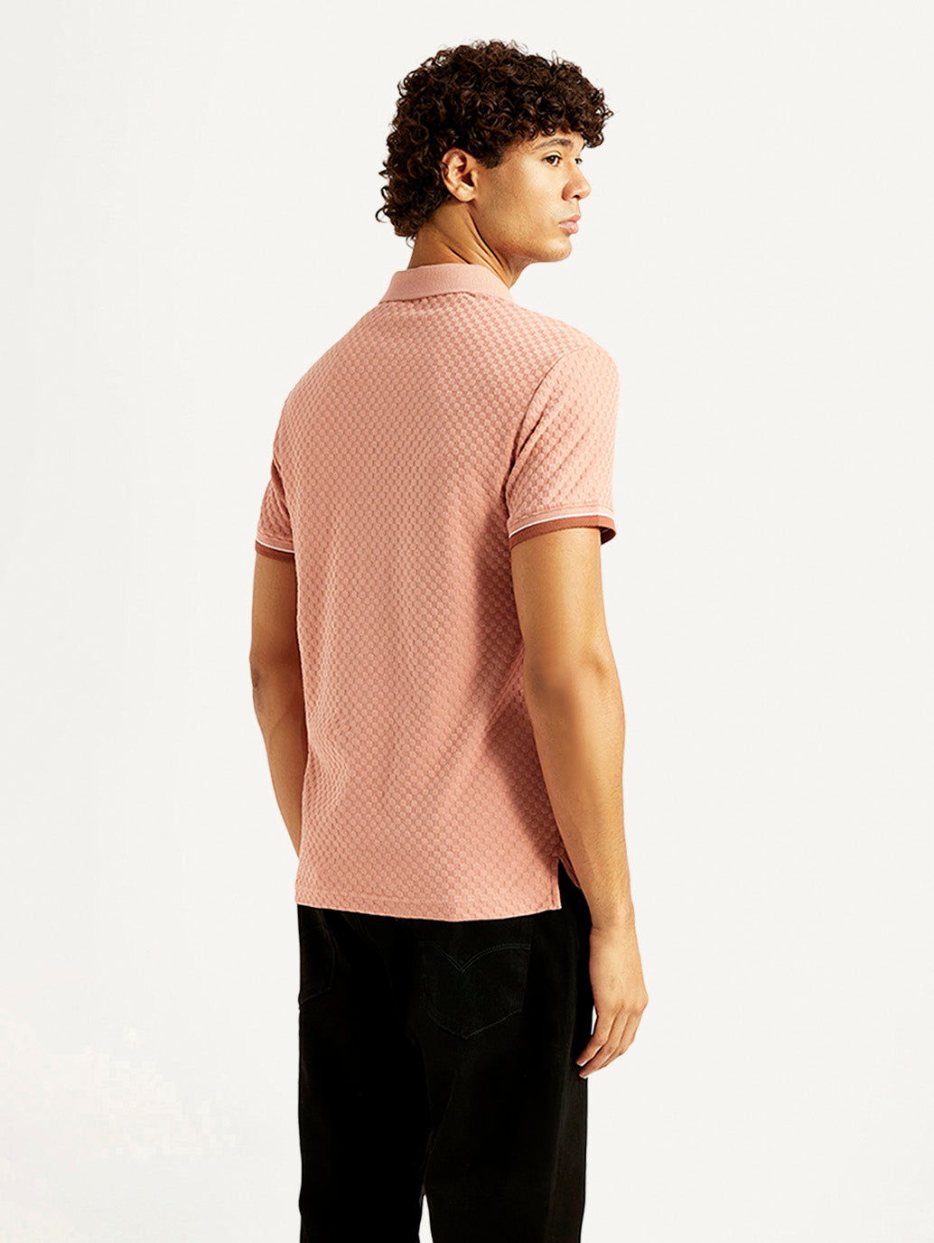 Men's Redloop Textured Pink Slim Fit Polo T-shirt - Back View