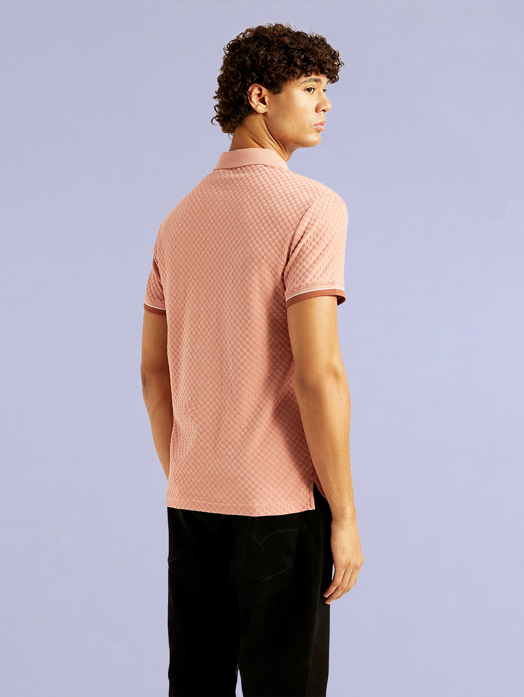 Men's Redloop Textured Pink Slim Fit Polo T-shirt - 63729c04-7d15-4cf7-bf09-26f9b93f8914 View
