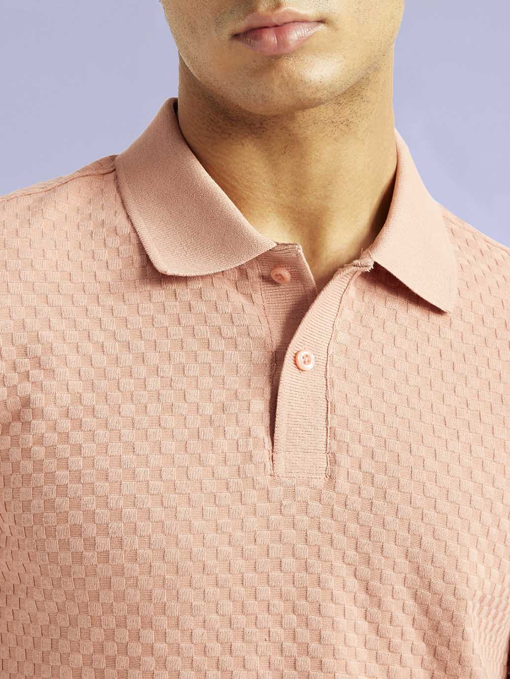 Men's Redloop Textured Pink Slim Fit Polo T-shirt - eef16eef-312a-477a-8ef8-68b645a97497 View