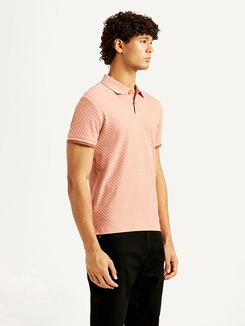 Men's Redloop Textured Pink Slim Fit Polo T-shirt - Side View