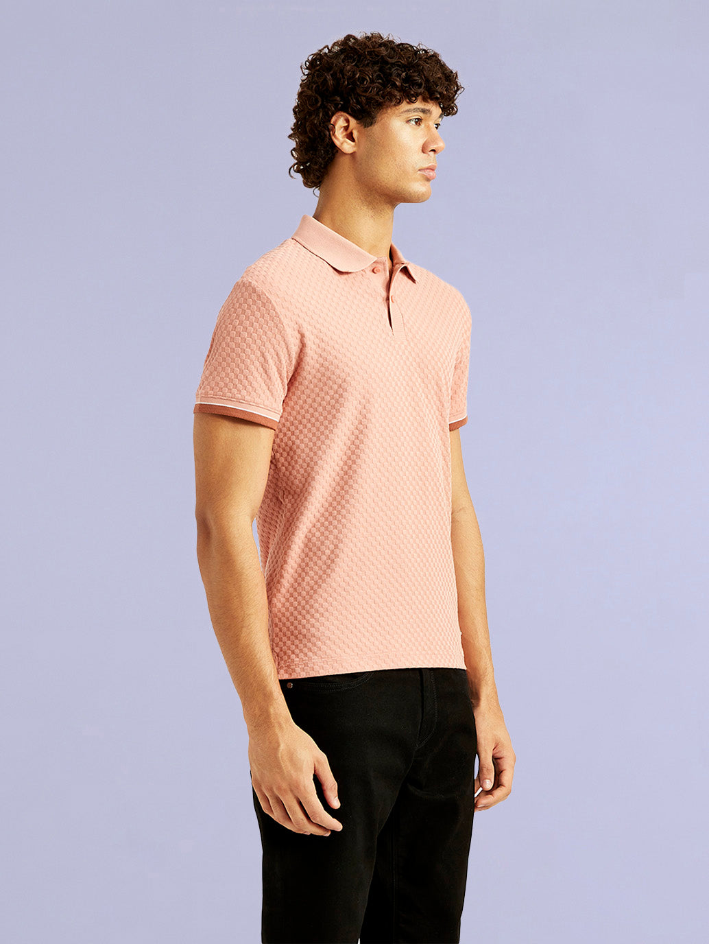 Men's Redloop Textured Pink Slim Fit Polo T-shirt - 3cf79241-bd1e-4116-8e7b-1b1bc49a6b78 View