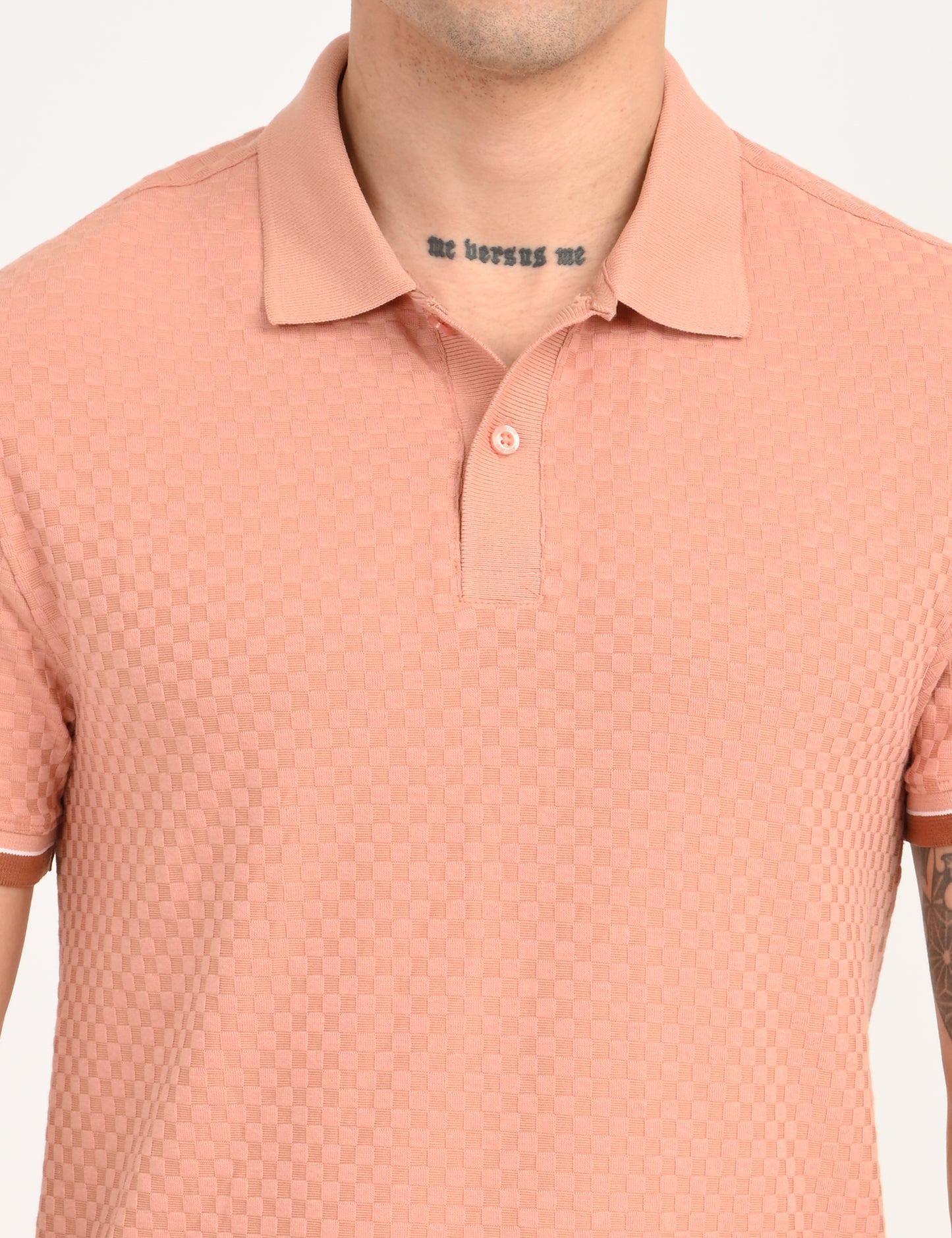 Men's Redloop Textured Pink Slim Fit Polo T-shirt - deatil View