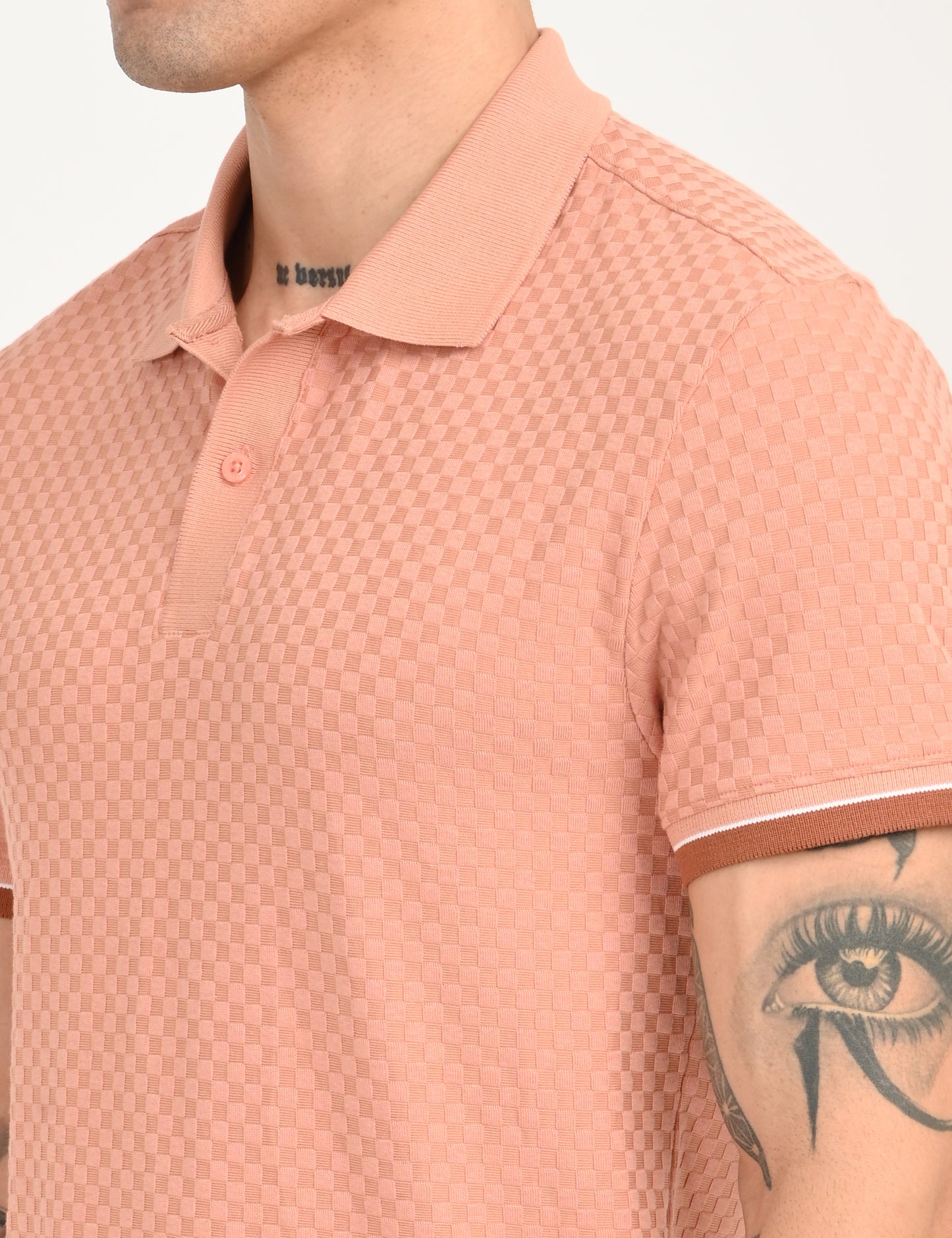 Men's Redloop Textured Pink Slim Fit Polo T-shirt - deatil View