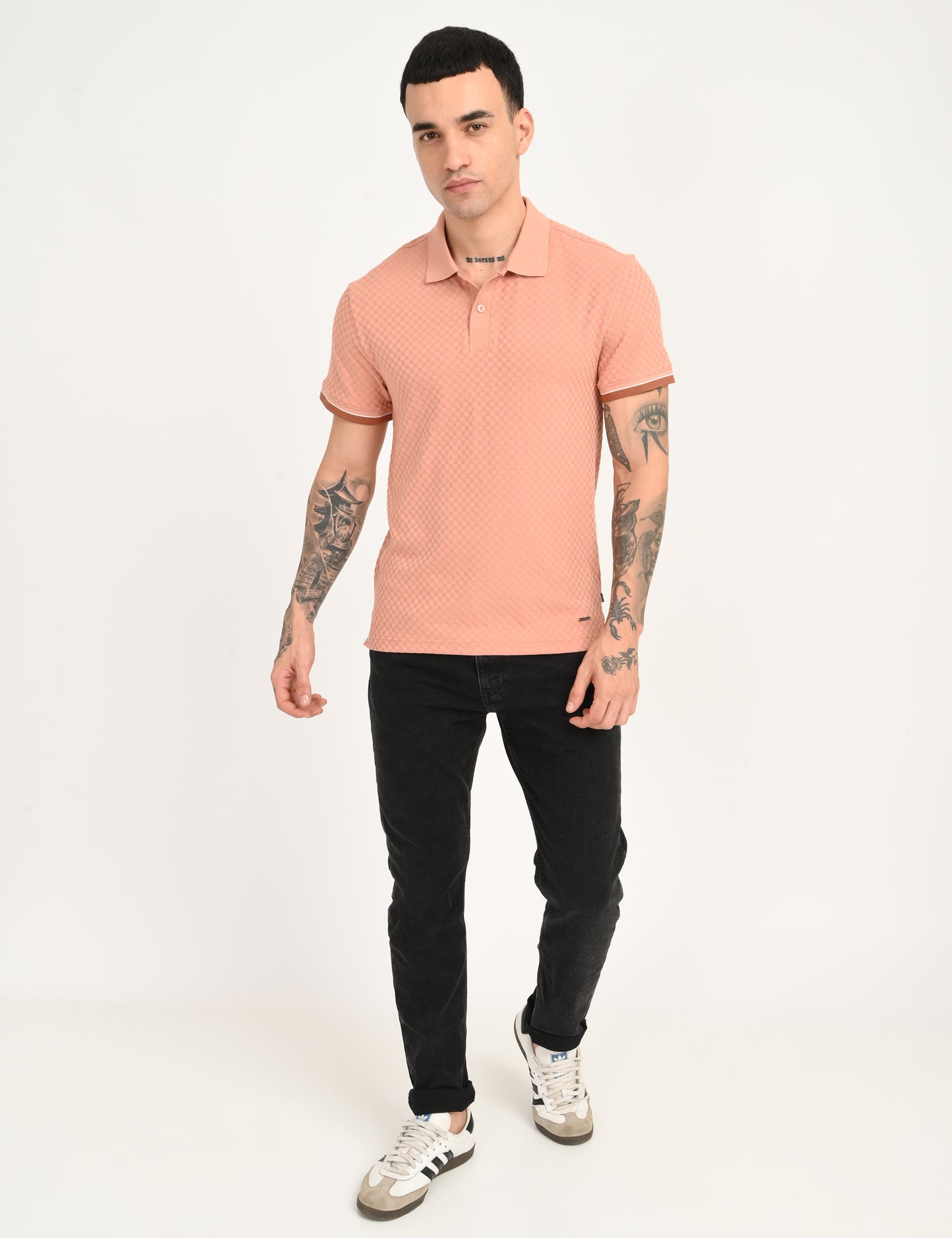 Men's Redloop Textured Pink Slim Fit Polo T-shirt - 6 View