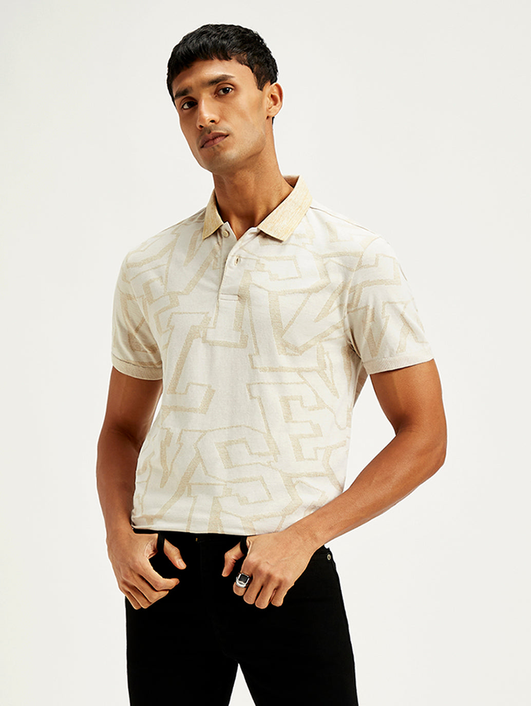 Men's Typographic Print Slim Fit Polo T-Shirt