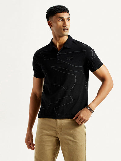 Men's Abstract Black Slim Fit Polo T-Shirt-image-44