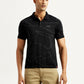 Men's Abstract Black Slim Fit Polo T-Shirt - Front View