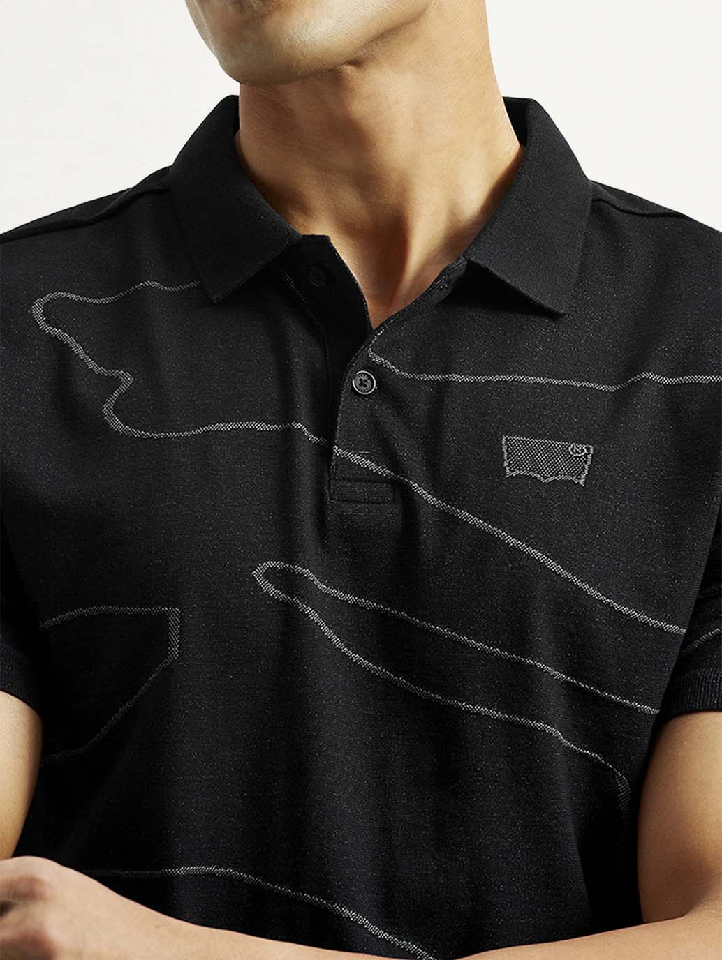Men's Abstract Black Slim Fit Polo T-Shirt - Detail View