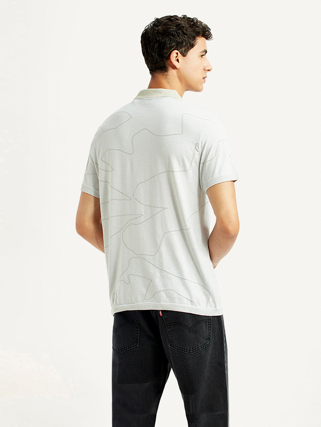 Men's Solid White Slim Fit Polo T-shirt - Back View