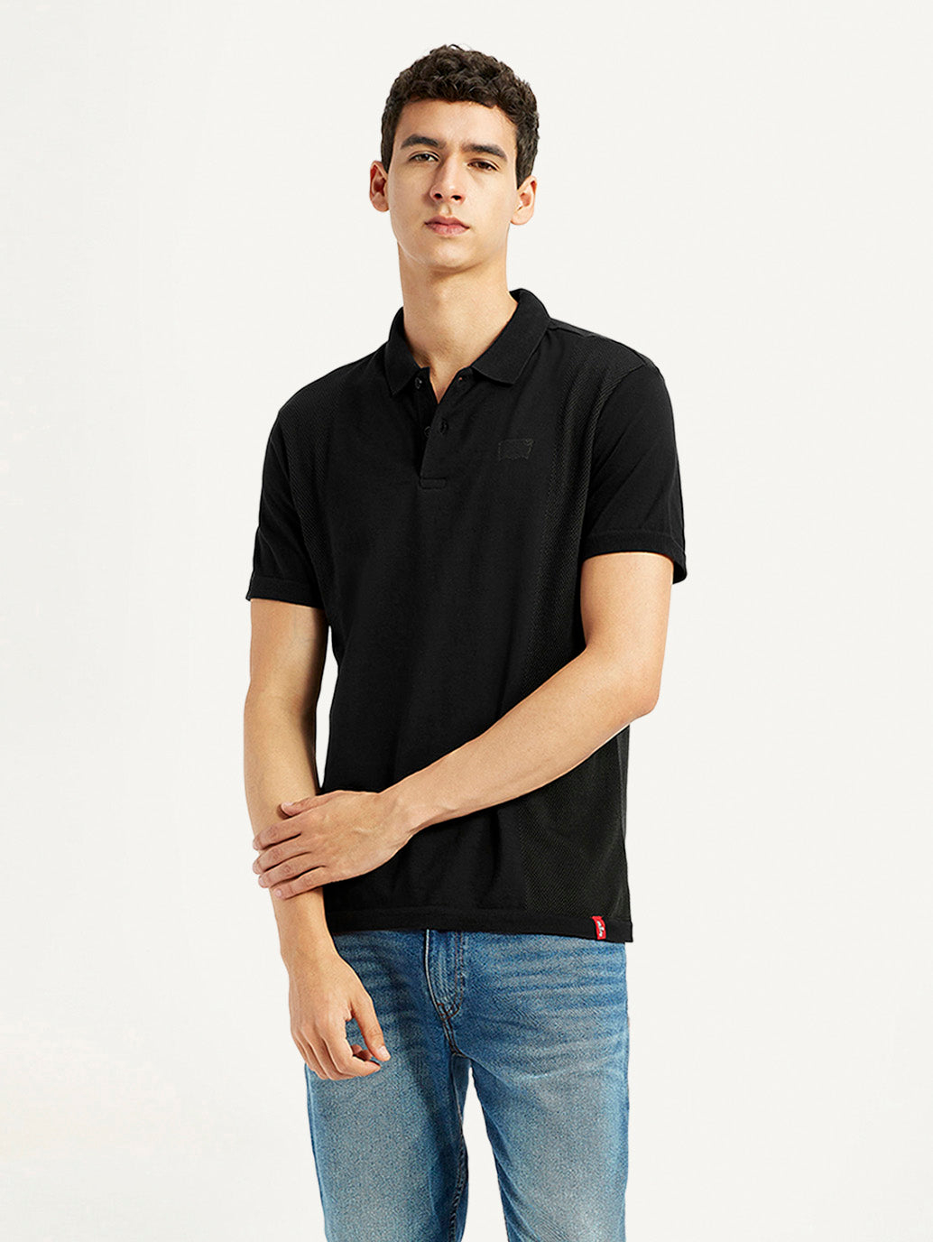 Men's Brand Logo Black Slim Fit Polo T-shirt - Styleshot View