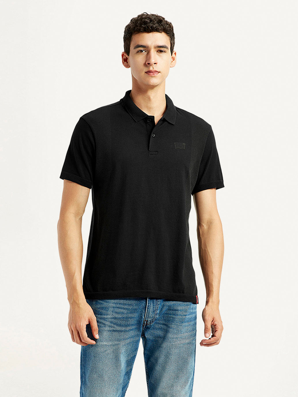 Men's Brand Logo Black Slim Fit Polo T-shirt - Front View