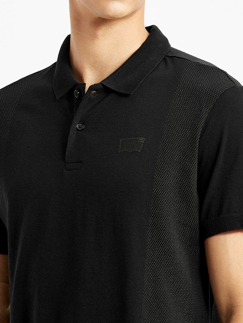 Men's Brand Logo Black Slim Fit Polo T-shirt - Detail View