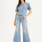 Women's Blue Ribcage Bell Bottom Wide Leg Fit High Rise Jeans - dfdf0322-599a-418b-9044-114a4eeffb28 View