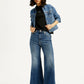 Women's Blue Ribcage Bell Bottom Wide Leg Fit Mid Rise Jeans - Styleshot View