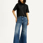 Women's Blue Ribcage Bell Bottom Wide Leg Fit Mid Rise Jeans - Front View