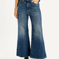 Women's Blue Ribcage Bell Bottom Wide Leg Fit Mid Rise Jeans - Front View