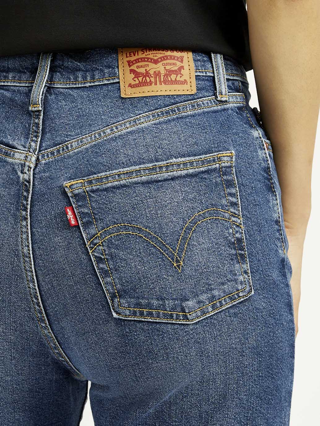 Women's Blue Ribcage Bell Bottom Wide Leg Fit High Rise Jeans - Detail View