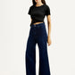 Women's Navy Ribcage Wide Leg Fit Bell Bottom High Rise Jeans - Styleshot View