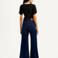 Women's Navy Ribcage Wide Leg Fit Bell Bottom High Rise Jeans - Back View
